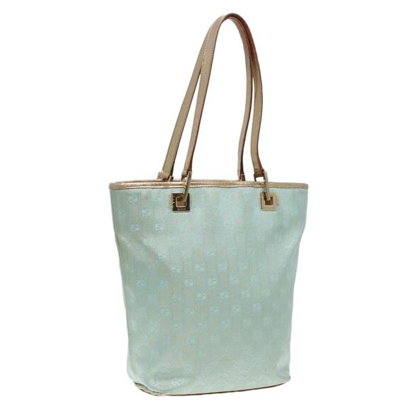 GUCCI GG Canvas Tote Bag Light Blue Gold 002 002 - Picture 1 of 16